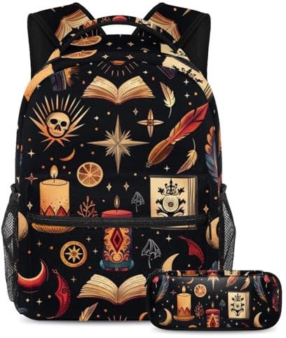 2-teiliges Rucksack-Set für Jungen und Mädchen, große Kapazität, magischer Buchdruck, Schultasche mit Federmäppchen, perfekter Tagesrucksack für Studenten, Teenager, Reisen und Wandern, mehrfarbig,