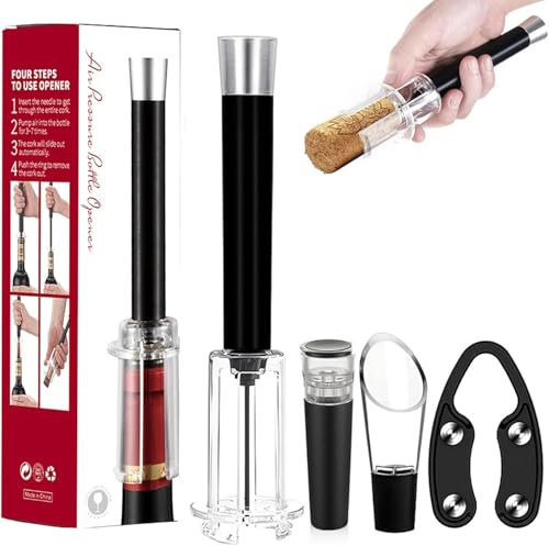 Wine Opener, Air Pump Cork Remover Wine Bottle Opener Set of 4, New Air Pressure Wine Opener Set with Foil Cutter, Aerator Pourer, Vacuum Stopper Simple Cork Remover for Wine Lovers Wine Gift