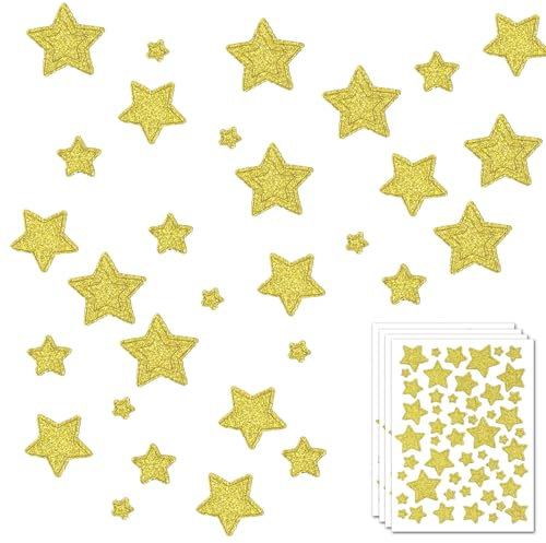 Stern Aufkleber Glitzer Gold Etiketten, 4pcs Sticker Stern Gold, Weihnachtsaufkleber Weihnachtsdeko Selbstklebend zum Basteln DIY Geschenke Deko für Weihnachten Hochzeit Geburtstag