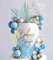 JeVenis Silver Blue Cake Decorations Palm Leaf Cake Decorations Glitter Blue White Silver Balls Cake Topper for Birthday Party Baby Shower Wedding Supplies