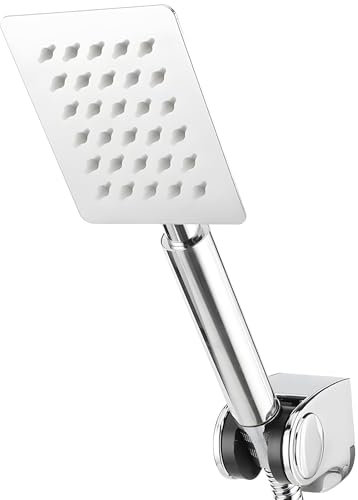 All Metal Handheld Shower Head - High Pressure Shower Heads for Low Water Pressure, Chrome Stainless Steel Universal Replacement Hand Showerhead Water Saving Powerful Shower Heads, Square
