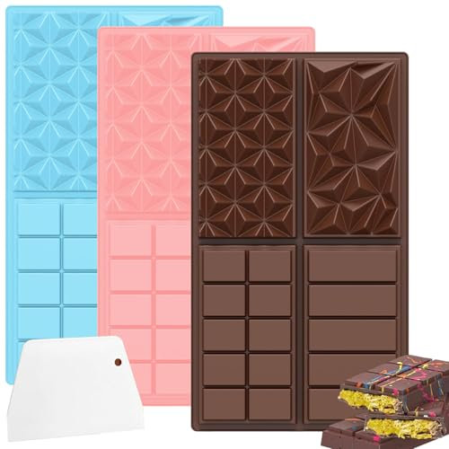 Molde Turron Silicona,Tianher 3 piezas Molde de Chocolate Silicona Profundo,Moldes de Chocolato Profundo,Molde de Barra de Chocolate para Bombones de Chocolate