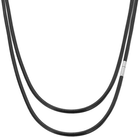 PATIKIL 24 Leather Necklace Cord, 3mm/0.12 Waterproof Braided Leather Necklace Cord Woven Wax Rope Chain with Stainless Steel Clasp for Men Women DIY Pendant Gift, Black/Silver