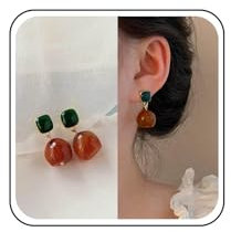 Yheakne Vintage Bernstein Ohrringe Unregelmäßig Harz Braun Tigerauge Smaragdgrün Emaille Quadrat Earring Schmuck Für Frauen