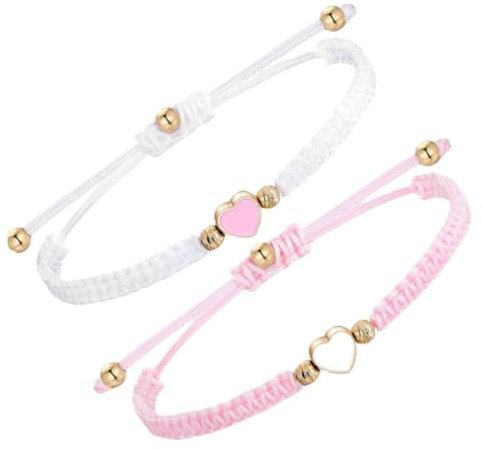 2Pcs Bracelet Women Friendship,Bracelet Couples Friend,Friendship Bra-celet,Couple Handmade Cord Bracel-et,Heart Best Friends Br-acelet,String Adjustable Long Distance Matching Bracelets,Pink&White