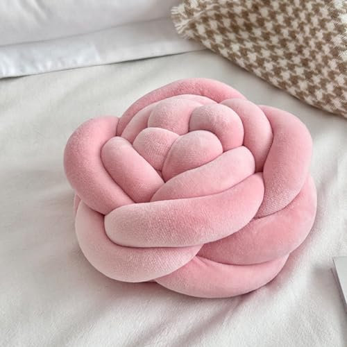 Ueiwffzo Knotenkissen, Rundes Kissen, Rose Dekokissen Knoten Gewebtes Plüschkissen Kissen, Sofakissen Bodenkissen Füllkissen Kopfkissen Für Wohnzimmer Deko Kinderzimmer (Rosa,17 * 17 * 8cm)