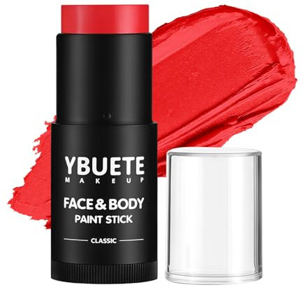 YBUETE Pinza facial roja, crema de cobertura completa, pintura facial lavable profesional para Halloween, SFX, demonios, payaso, vampiro, zombi, gótico, cosplay, maquillaje para adultos