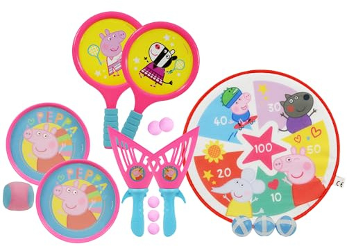 Peppa Pig Kids 4 in 1 Bumper Garden Games Box | Pop Ball & Sticky Catch Target Shot | Indoor Outdoor Fun Play | Childrens Fun Garden Beach Camping Party Games | Ages 3+