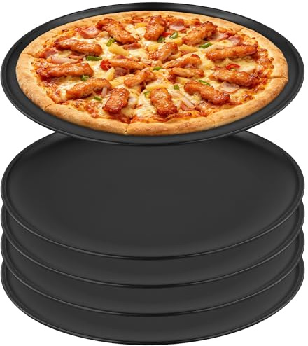 JIEHIN 5er Set Pizzablech Rund 30cm, Edelstahl Pizza Backblech, Antihaftbeschichtung Backform Pizzapfanne Rund zum Backen, Servieren, Leicht zu reinigen