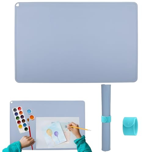 SKIPTHYBER Silikon Malunterlage, Bastelunterlage Kinder 60x40 cm, Malunterlage mit Magnetischer Absorptionsclip, Wiederverwendbare Malmatte Blatt Matte, für Basteln, Malen, Platzset, Tischmatte