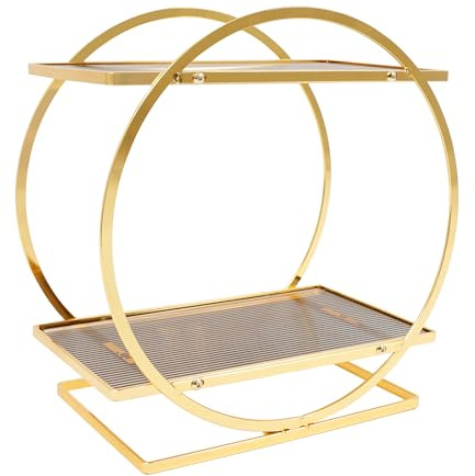 TaNeHaKi Schminktisch Organizer,Make Up Organizer,Aufbewahrungsregal 2 Ebenen FüR Eitelkeit Badezimmer,28 * 15.5 * 28.5cm Kosmetische Display Storage (Gold)