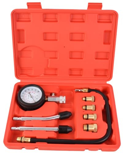 Frawacy Tester di compressione a benzina, misuratore di compressione con spessimetro e 4 adattatori M10, M12, M14, M18, misuratore di compressione di ricambio per auto, moto, camion, motore a benzina