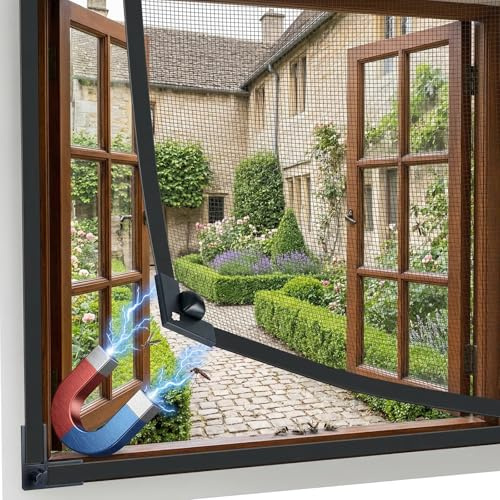 Magnetic Fly Screen Window Mesh, Adjustable DIY Fit Up to 100x130cm Cat Proof Window Screen with Fixed and Full Frame Magnetic Strip, Magnetic Indoor Cat Safety Netting Easy to Install