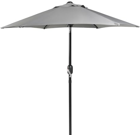 OHS Round Garden Parasol Grey, Outdoor Patio Umbrella Sun Shade Patio Canopy with Hand Crank Tilt Function UV Protective Garden Outdoor Umbrella Sturdy Steel Pole Ideal for Dining Balcony