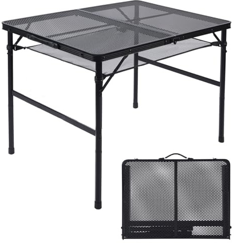 TactiClean Folding Camping Table, 3x2 FT Aluminum Folding Camping Table, Adjustable Height Folding Table with 2 Heights, Heat Resistant Portable Table for Outdoor BBQ Grill Picnic, Indoor Laptop Table