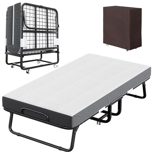 CAIYUN Gästebett Klappbar mit Matratze (100x190 cm), 13 cm Dicke Matratze, Faltbett bis 200 kg Belastbar, Stabiles Klappbett auf Rollen mit Schutzhülle für Erwachsene & Büro, Platzsparend