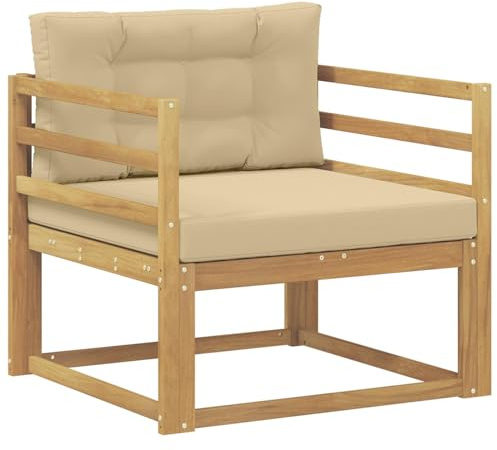 vidaXL Outdoor Mittelsofa Polyester Weiß, Akazienholz Outdoor Mittelsofa, wetterfestes Patiositzmöbel, modernes Möbel für Gartenlounge und Balkon