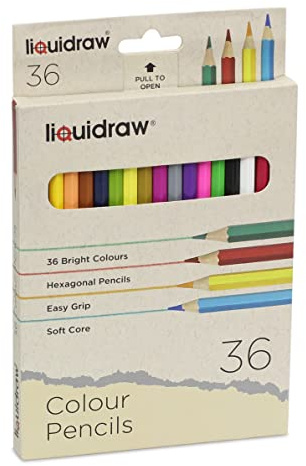 Liquidraw Professional Colouring Pencils - Set of 36 | Coloured Pencils for Adults, Artists & Beginners | Vibrant Colours for Drawing, Sketching, Shading & Colouring Books | Hexagonal Easy Grip