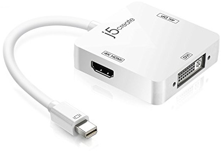 j5create Mini DisplayPort to 4k DisplayPort/4K HDMI/DVI Adapter | DisplayPort Male Connector | 3 in 1 Display Adapter | Compatible with Mac OS, Surface Pro (White)