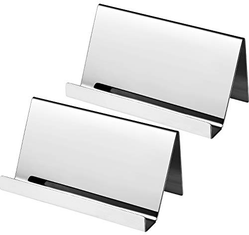 Maxdot 2 Pack Stainless Steel Business Cards Holders Desktop Credit Name Card Display Organizer for Business Mental Name Case Rack for Office Home Daily Use(Silver)