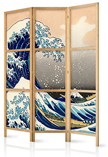 murando - Paravent Raumteiler Holz die große, 135x172 cm, 3-teilig, modern | Japanischer Paravent, Asiatisches Design, Mobiler Sichtschutz, Einseitig Bedruckt, Holzrahmen, ideal fürs Wohnzimmer & Büro