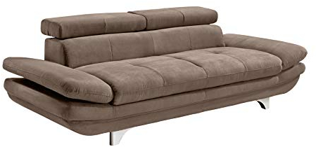 Mivano 3er-Sofa Enterprise / Dreisitzer-Couch mit verstellbaren Kopfstützen und Armlehnen / 233 x 72 x 104 / Mikrofaser-Bezug, hellbraun