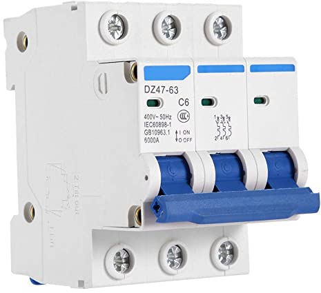 3-Poliger Leitungsschutzschalter, 6A 400V AC, Sicherungsautomat, Schutzschalter