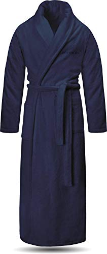 normani Extra langer Bademantel aus 100% Baumwolle - Frottee Saunamantel für Damen und Herren - Schadstofffreies Material - Ausgezeichnet mit Öko Tex 100 Farbe Marine Größe 3XL