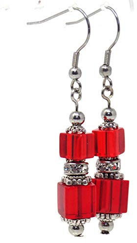 Schlenker aus rotem Glas und Edelstahlohrringen