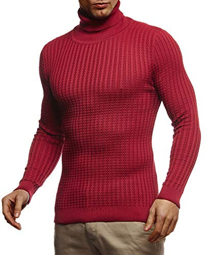 Leif Nelson LN2115 - Maglione da uomo a maglia calda con dolcevita, per l’inverno, bordeaux, XXL
