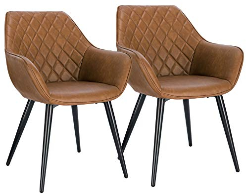 WOLTU Esszimmerstühle 2er Set Küchenstühle Wohnzimmerstühle Polsterstühle Sessel, Armlehnstühle mit Rückenlehne, für Esszimmer, Küche, Wohnzimmer, Kunstleder, Metallbeine, Braun, BH251br-2