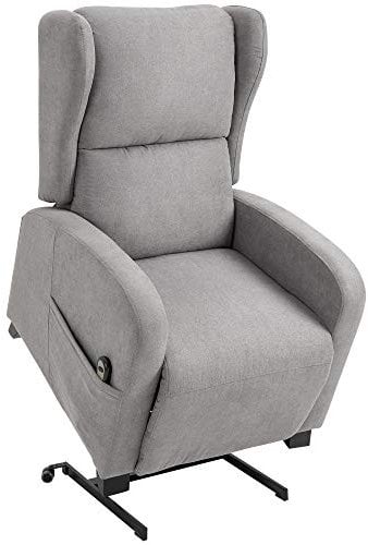HOMCOM Poltrona Elettrica Alzapersona Reclinabile 160° con 2 Ruote Universali, Poltrona Relax Elettrica in Tessuto con Telecomando, Poggiapiedi e Tasche Laterali, Grigio Chiaro