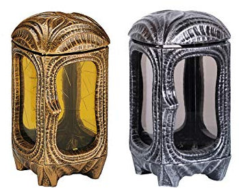 Henecka -Grabschmuck- Grablampe -Diosma- wählbar in Bronze pat. /Laterne, Außenbeleuchtung/Antikglas gelb & Aluminium pat. / Parsolglas/mit oder ohne Sockel/H. 250 mm (Grablampe Aluminium pat.)