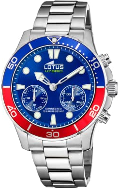 Lotus Reloj Modelo 18800/4 de la colección Connected, Caja de 44,5 mm Azul con Correa de Acero para Caballero