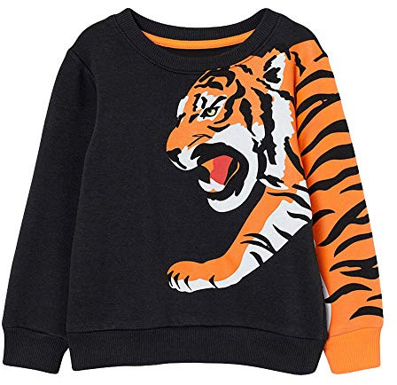 CM-Kid Sweatshirts Jungen Baumwolle Pullover Kinder Langarm Frühling Herbst Winter Warm Tops 5 6 Jahre Tiger Schwarz Gr.116
