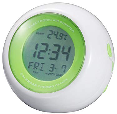 SELVA Quarz-Wecker mit Luftreinigungssystem – weiß, grün – mit Temperatur, Datums- und Wochentagsanzeige, Schlummerfunktion und LED-Hintergrundbeleuchtung