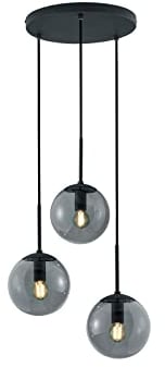 3-flammige Pendelleuchte mit Kugel Lampenschirmen aus Rauchglas Ø 30cm