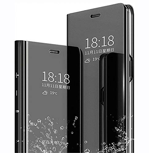 LINER Hülle für Samsung Galaxy A52S 5G / A52 / A52 5G, Handyhülle Clear View Cover Spiegel Flip PU Leder Hülle Plating PC Schutzhülle mit Hart Standfunktion für Samsung Galaxy A52S 5G - Schwarz
