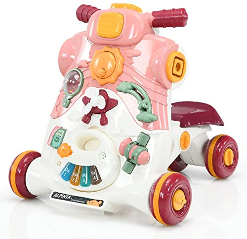DREAMADE 3 en 1 Trotteur Evolutif Bébé 6-36 Mois avec Roues ABS Antidérapantes,Panneau Multifonctionnel Pousseur Jouet d’Apprentissage Enfants avec Vitesse Réglable,Effets Sonores (Rose)