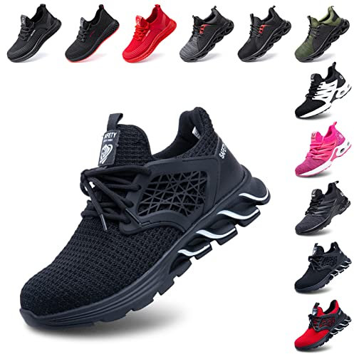 Hitmars Arbeitsschuhe Herren Damen Sicherheitsschuhe Stahlkappenschuhe Arbeitsschutzschuhe Leicht S3 S1 S1P S2 Sommer mit Stahlkappe Unisex Sportlich C Schwarz 44