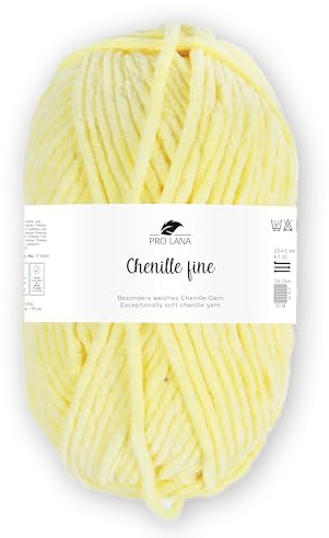 Pro Lana Chenille fine 50 g/100 m NS 5-6 100% Polyester, samtig weiche und stabile Chenille Wolle, Babywolle, Oeko-Tex zertifiziert, schadstofffrei (hellgelb)