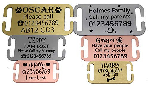 SUCRE Pet Tag Dog Tags for Pets Engraved UK, Slide On Stainless Steel Curved and Flat Personalised Dog Tag, Cat Collar with Name Tag, Dog tag Engraved and Dog Name Tags Personalised (M,Rose Gold)