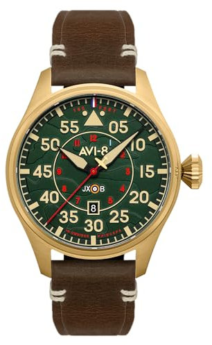 AVI-8 Herren 46mm Hawker Hurricane Clowes Automatik Northolt Fliegeruhr mit echtem Lederarmband AV-4097-04