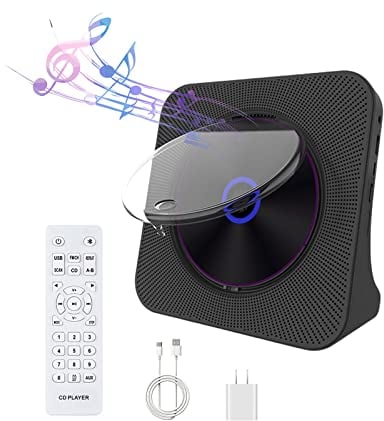 Tragbarer CD-Player, persönlicher CD-Player Home Audio mit Bluetooth Fernbedienung FM Radio Eingebaute HiFi Lautsprecher LCD Anzeige MP3 Kopfhörer Jack AUX Eingang Ausgang