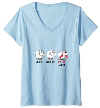 Damen Schaf Unschaf Extra Schaf Chili Scharf Wortwitz T-Shirt mit V-Ausschnitt