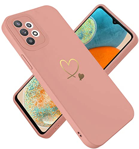 Paitech für Samsung Galaxy A23 5G Hülle, Hanyhülle A23 Dünn Weiche TPU Silikon Case Stoßfeste Schutzhülle Kameraschutz mit Niedliche Gold Love Herz Muster für Samsung Galaxy A23 4G/5G Hülle, Rosa