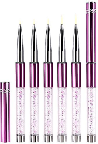 7/9/11/15/20mm Pinceau Nail Art Ongles Professionnel avec Capuchon Bouchon 5 Pièces - LEA-SHALL Pinceaux Liner Ultra Fin pour Ongle Gel, Peinture Acrylique, UV Construction, Brosses French Set