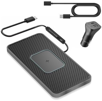 Wireless Charger, 15W Wireless Car Charger, Typc Anti Slip Qi Charger, Cell Phone Wireless Charging Mat Galaxy21/20 Note10 S9S10S8 (C1Pro 30cm Cable)