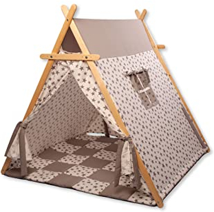 Tipi Zelt für Kinder | Spielzelte für Kleinkind | Tepee Zelte und Spiel Matte | Faltbares Segeltuch Traumzelt | Spielzelt für drinnen & draußen | Spielzelt für Kleinkind (Weißes Zelt + Matte)