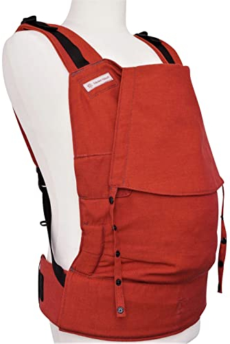 Fräulein Hübsch Fullbuckle Rucksack Babytrage - passt von 3-36 Monaten - als Bauch- und Rückentrage - nur Schnallen, kein Binden - ergonomische Babytrage aus Biobaumwolle - Farbe Terracotta